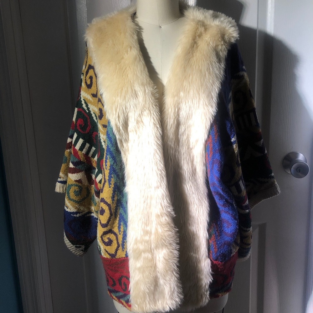 Bohemian Style Coat with Faux Fur Trim